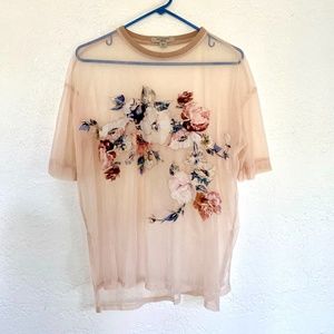 AllSaints embroidered mesh floral shirt